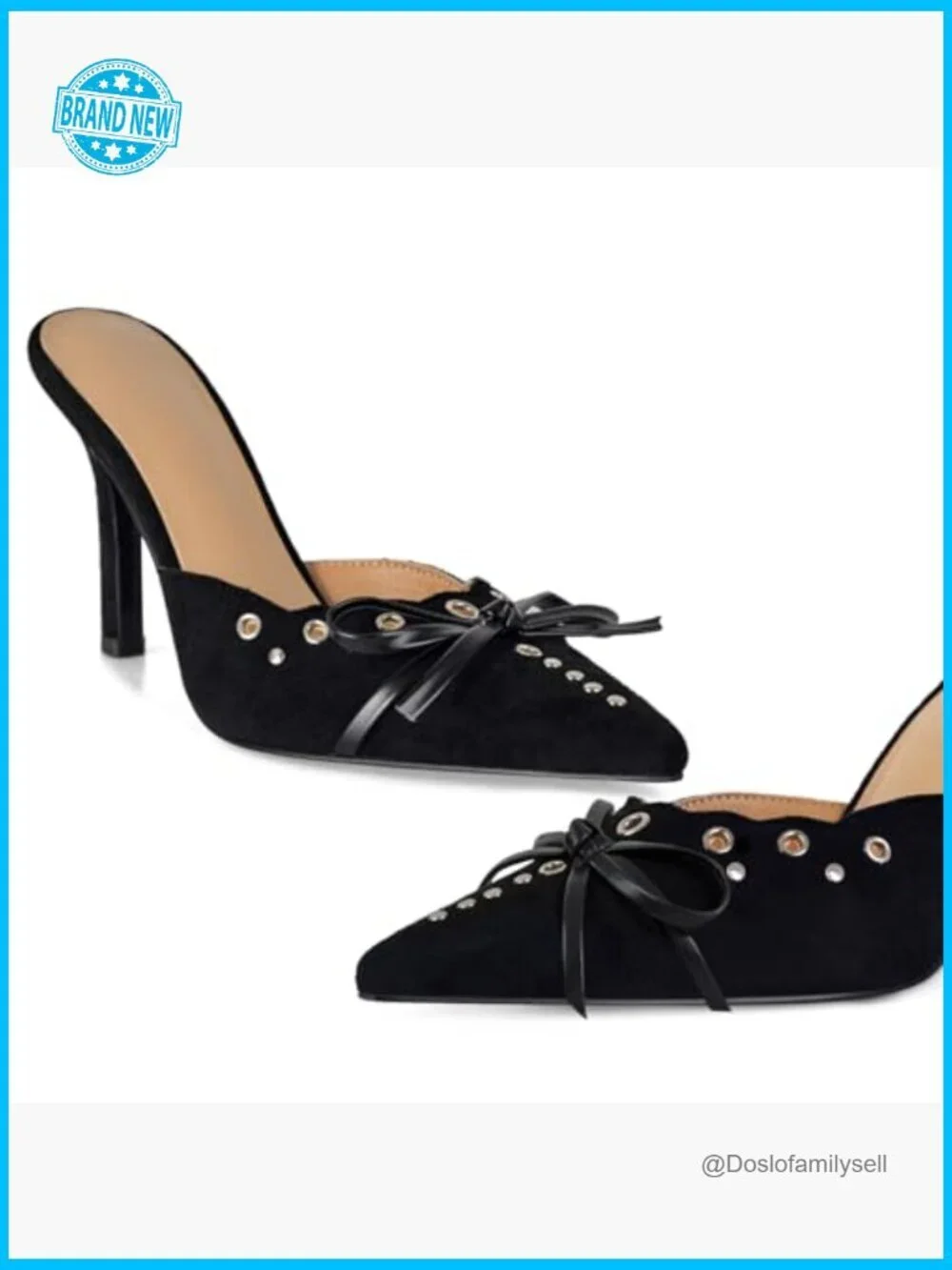 Studded Pointed Toe Stiletto Mules Slip on Heels Party Wedding Pumps